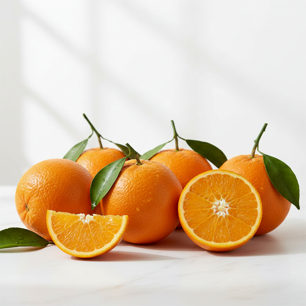 naranja mesa reales sobre fondo blanco y en formato 1:1