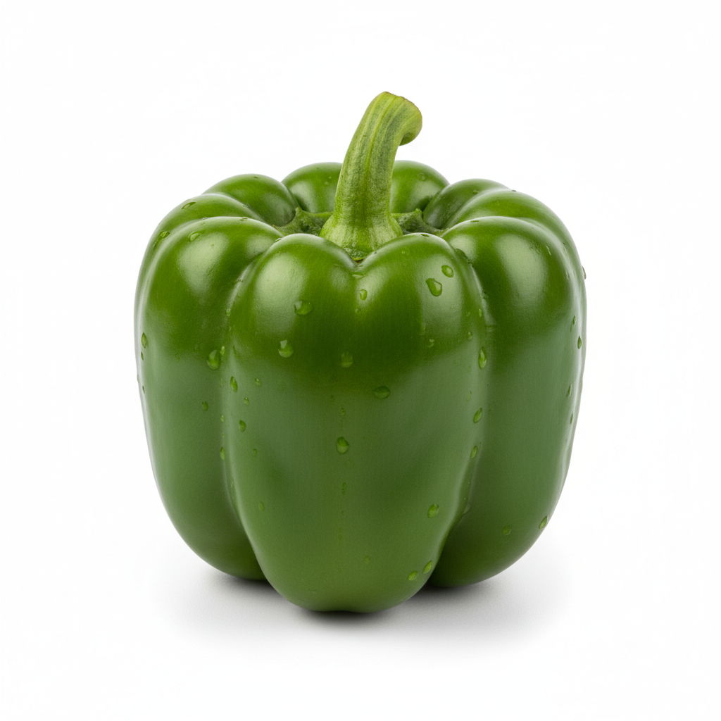 Pimiento Lamuyo Verde real, sobre fondo blanco y en formato 1:1