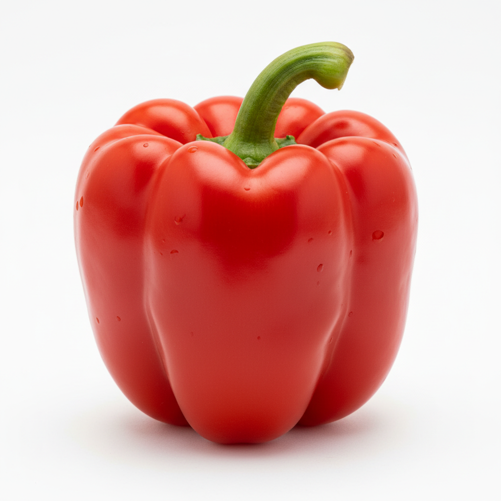 Pimiento Rojo California real, sobre fondo blanco y en formato 1:1