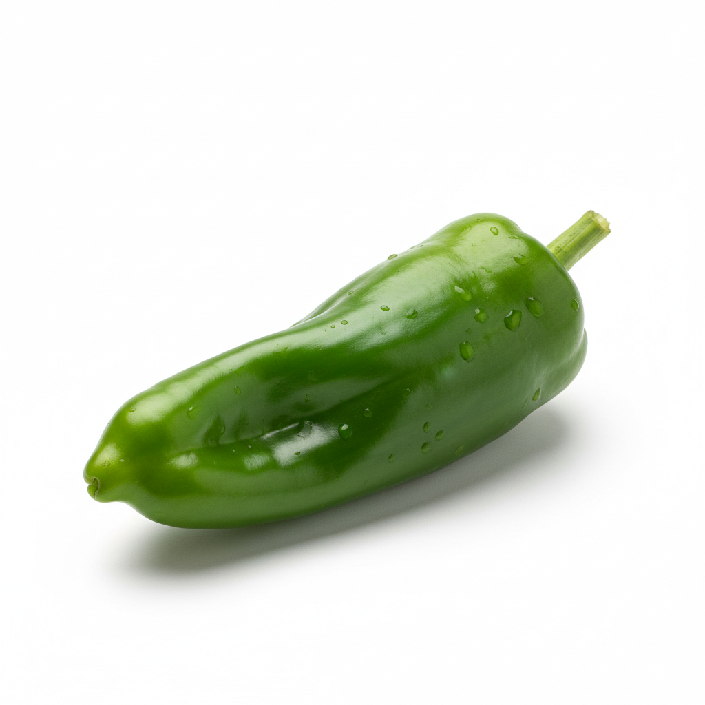 Pimiento Verde Italiano real, sobre fondo blanco y en formato 1:1