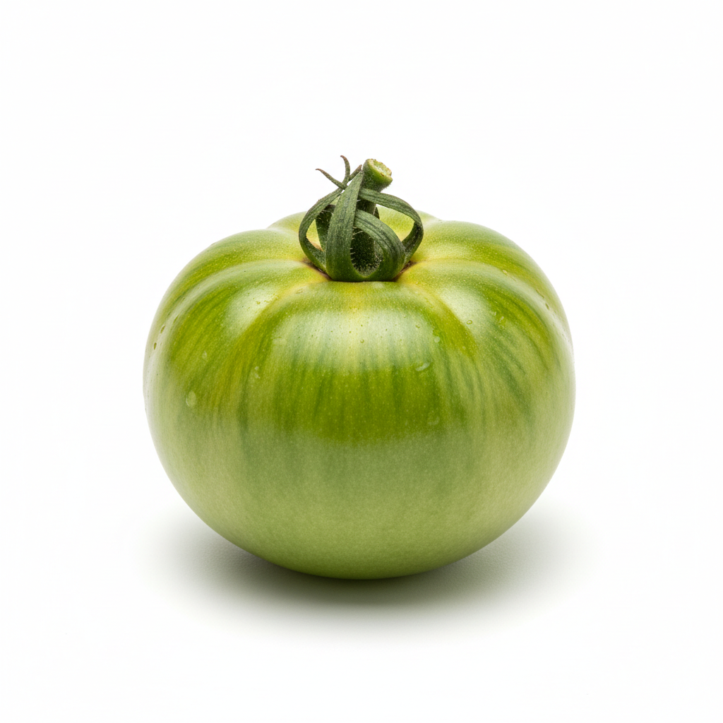 Tomate Esmeralda real sobre fondo blanco y en formato 1:1