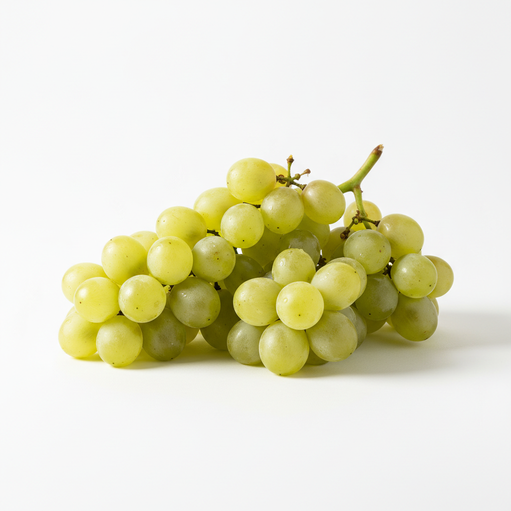 Uvas blancas sin semillas reales en fondo blanco 1:1