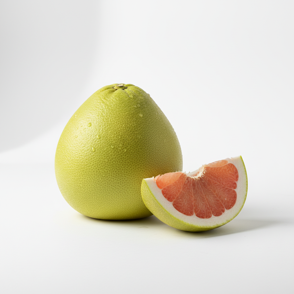 Pomelo real, sobre fondo blanco y en formato 1:1