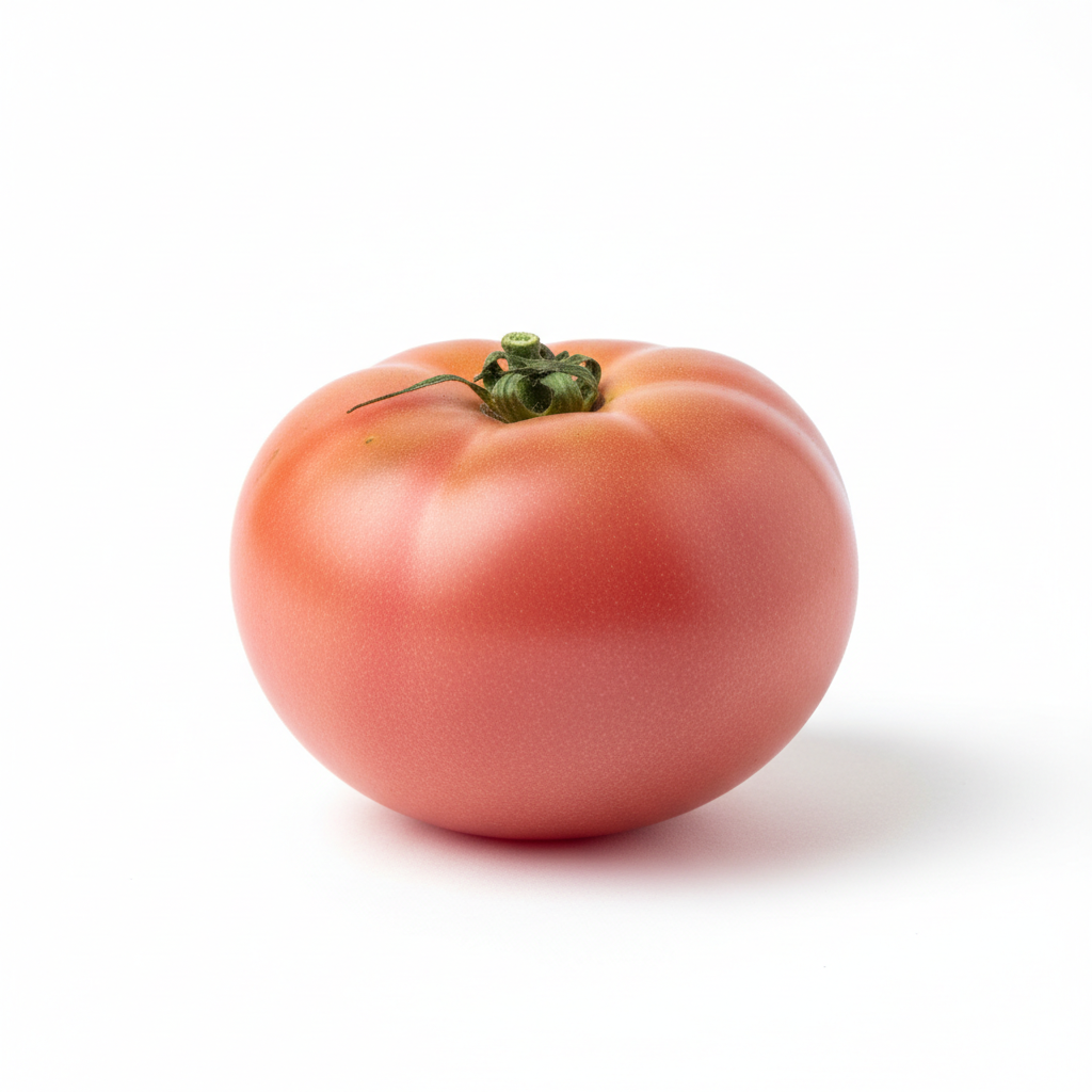 tomate rosa real sobre fondo blanco y en formato 1:1
